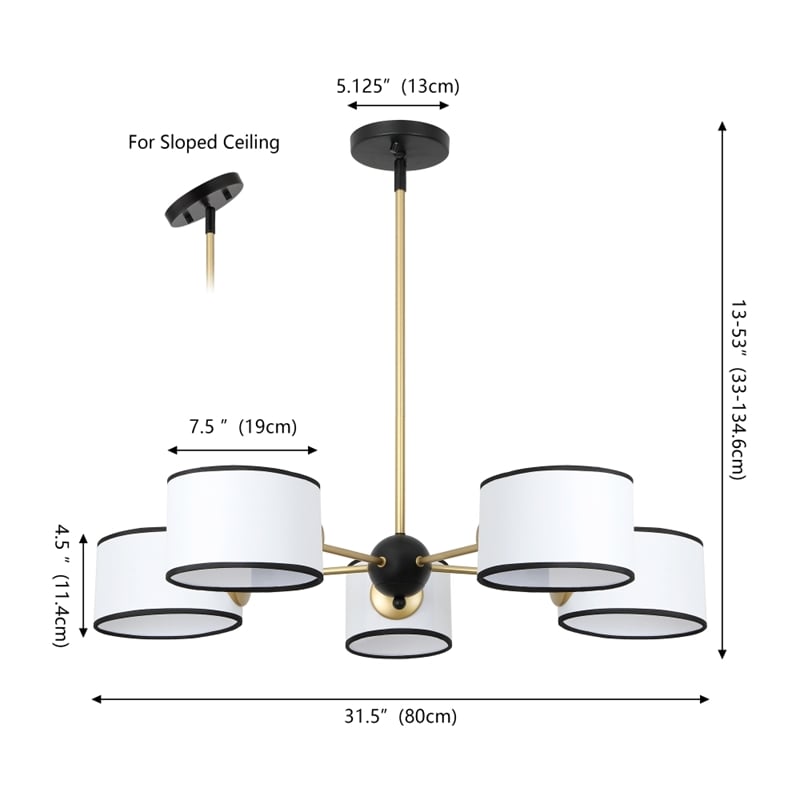 Safavieh Mickie Iron and Fabric Chandelier in White / Black
