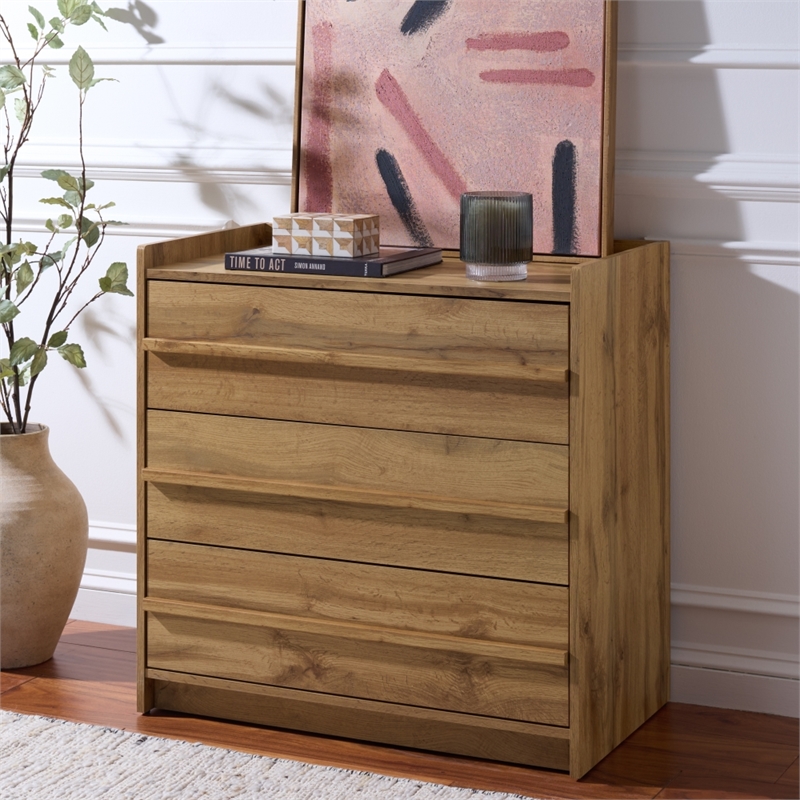 Safavieh Mishi 3 Drawer Wood Chest in Oak