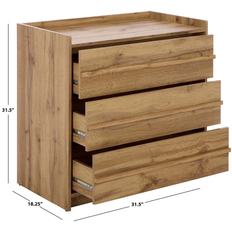 Safavieh Mishi 3 Drawer Wood Chest in Oak