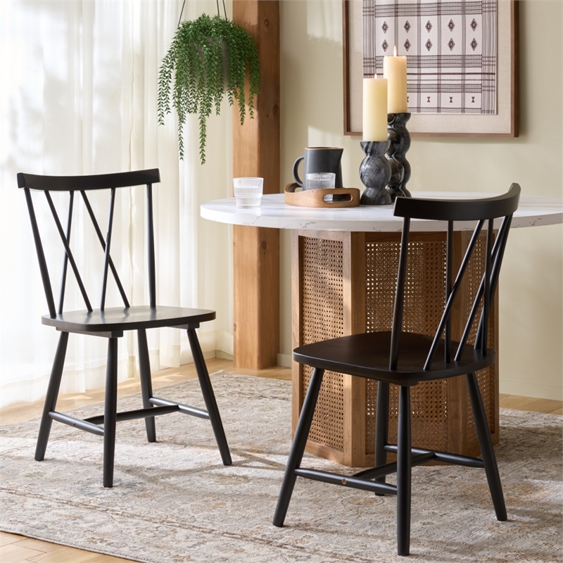 Safavieh Tayten Wood Spindle Back Dining Chair in Black