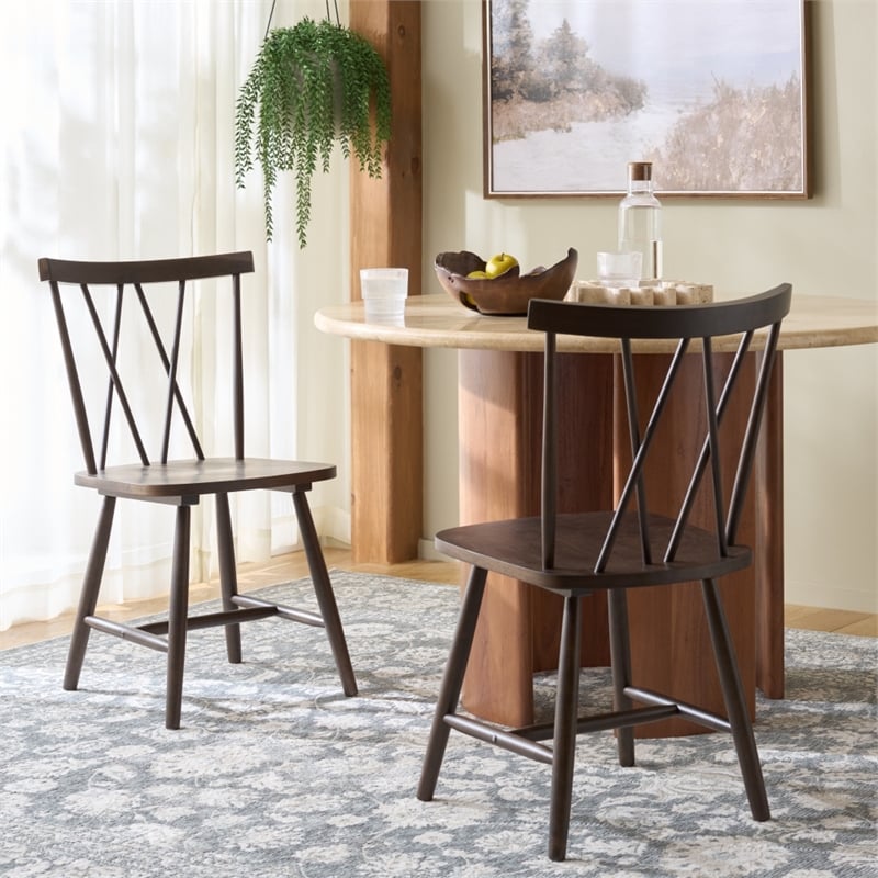 Safavieh Tayten Wood Spindle Back Dining Chair in Walnut