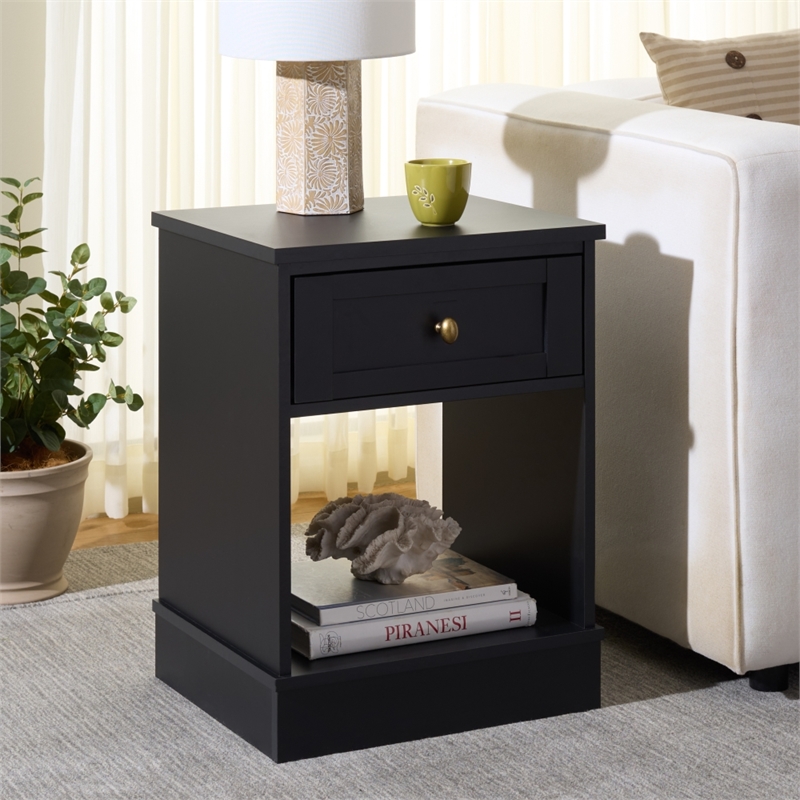 Safavieh Shafa Wood Side Table in Black / Brass