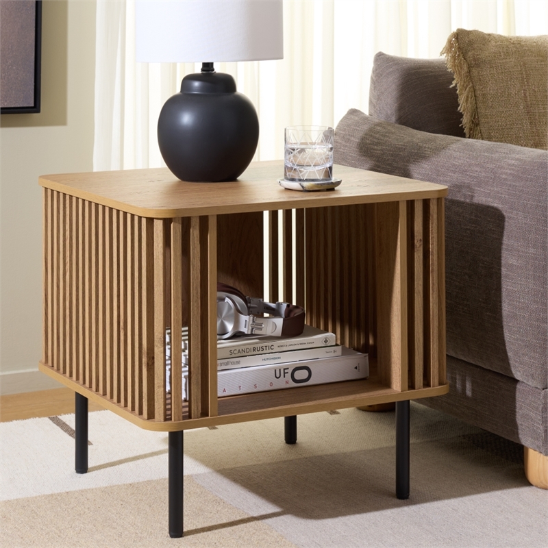 Safavieh Kiyoshi Wood and Metal Accent Table in Oak / Black