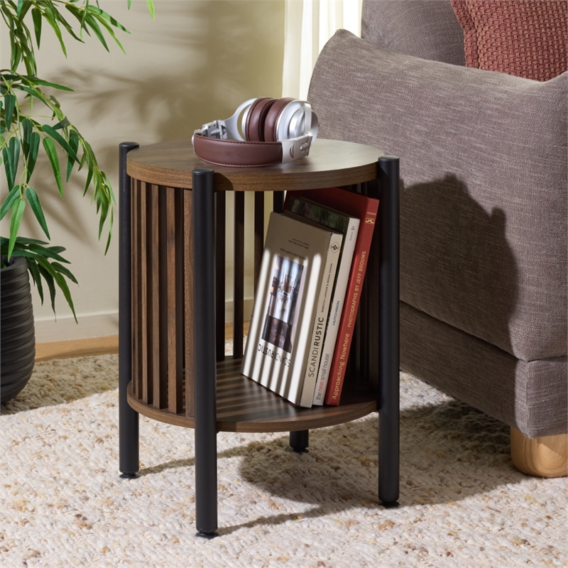 Safavieh Marami Wood and Metal Accent Table in Walnut / Black