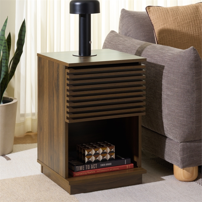 Safavieh Moroto 1 Drawer Wood Accent Table in Walnut