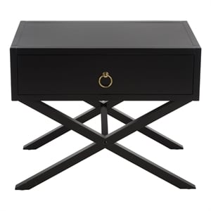 Safavieh Large Sadie 1 Drawer Metal and Wood Nightstand  in Black