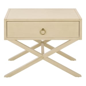 Safavieh Large Sadie 1 Drawer Metal and Wood Nightstand  in White