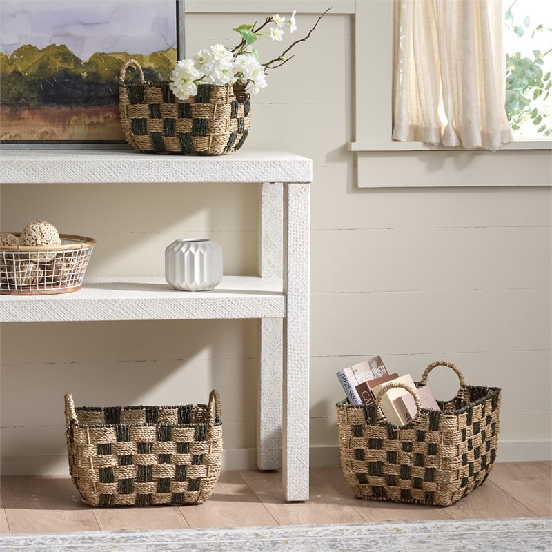Safavieh Fillip Set Of 3 Seagrass and Metal Baskets in Natural / Brown