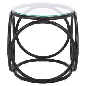 Safavieh Alesha Round Rattan Accent Table in Black / Glass