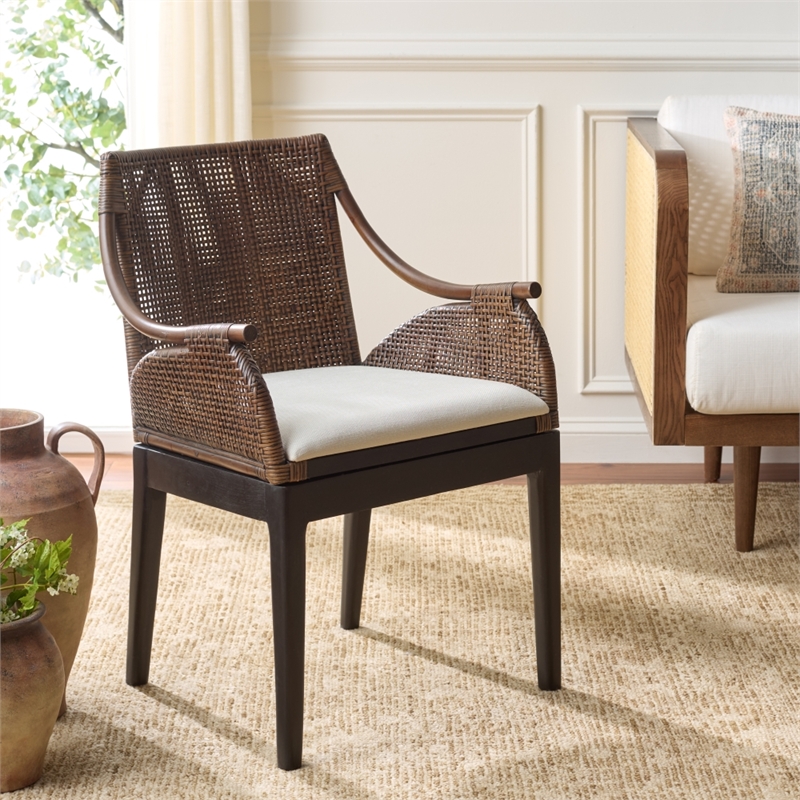 Safavieh Norita Wood Arm Chair in Brown / Ivory