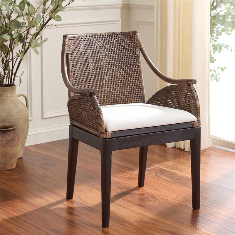 Safavieh Norita Wood Arm Chair in Brown / Ivory
