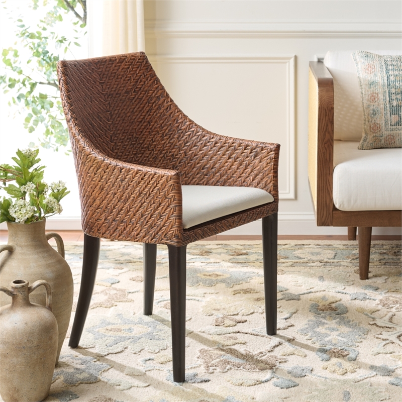Safavieh Riko Wood Arm Chair  in Brown/ Black/ Ivory