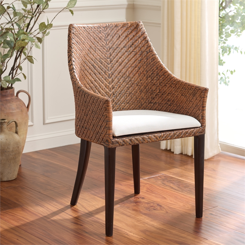 Safavieh Riko Wood Arm Chair  in Brown/ Black/ Ivory