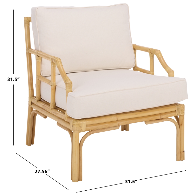 Safavieh Kazumi Rattan / Fabric Accent Chair w/ Cushion in White / Natural
