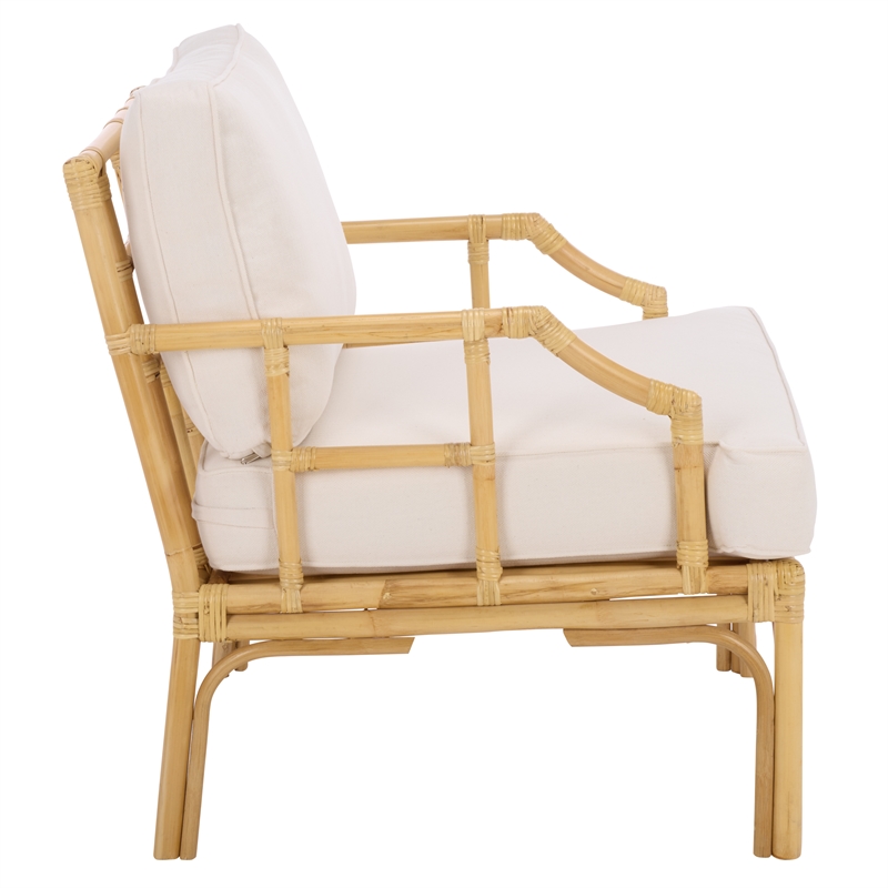 Safavieh Kazumi Rattan / Fabric Accent Chair w/ Cushion in White / Natural