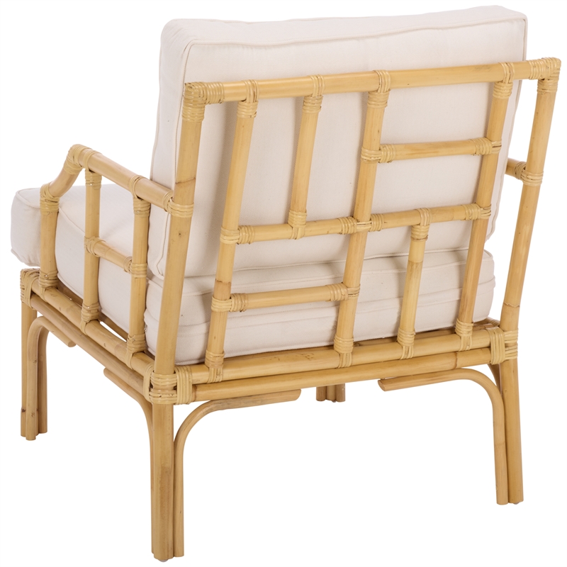 Safavieh Kazumi Rattan / Fabric Accent Chair w/ Cushion in White / Natural