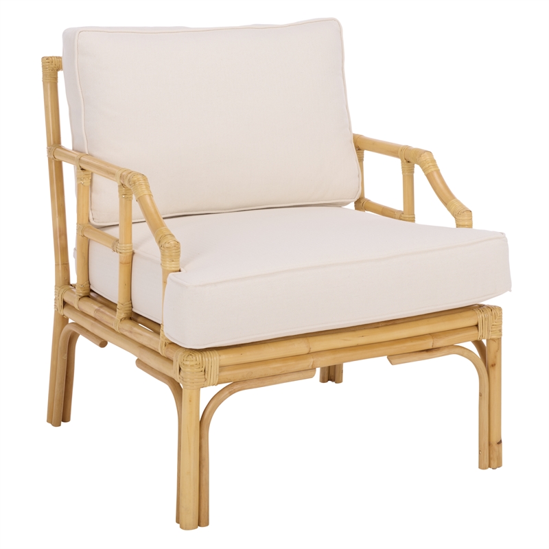 Safavieh Kazumi Rattan / Fabric Accent Chair w/ Cushion in White / Natural