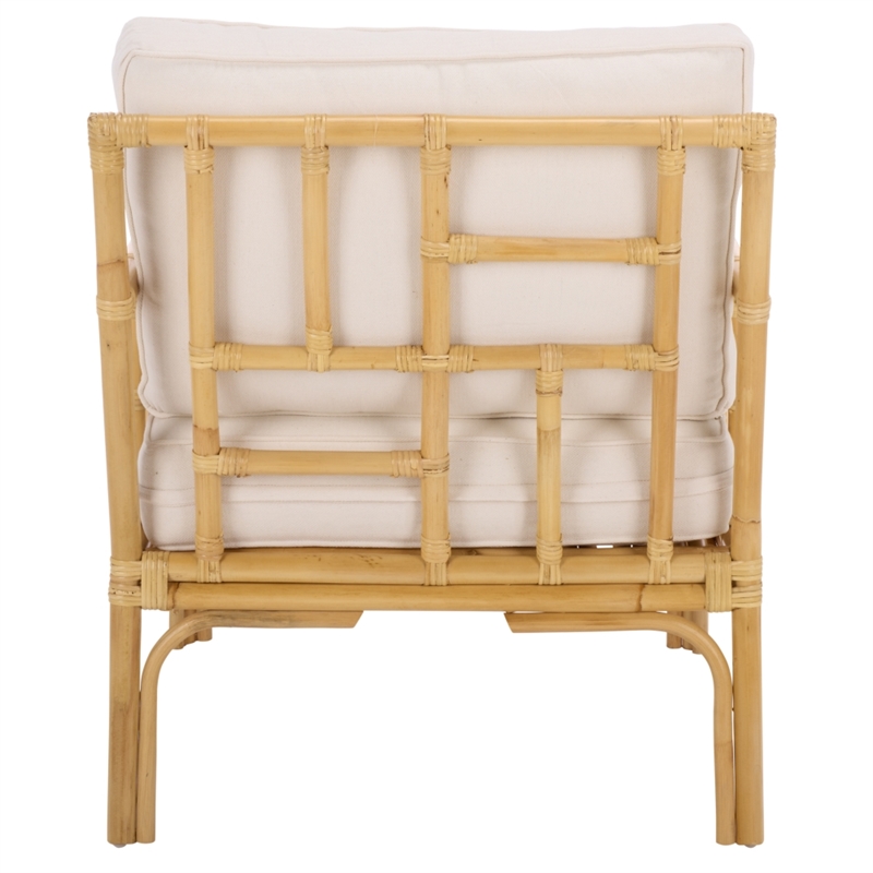 Safavieh Kazumi Rattan / Fabric Accent Chair w/ Cushion in White / Natural