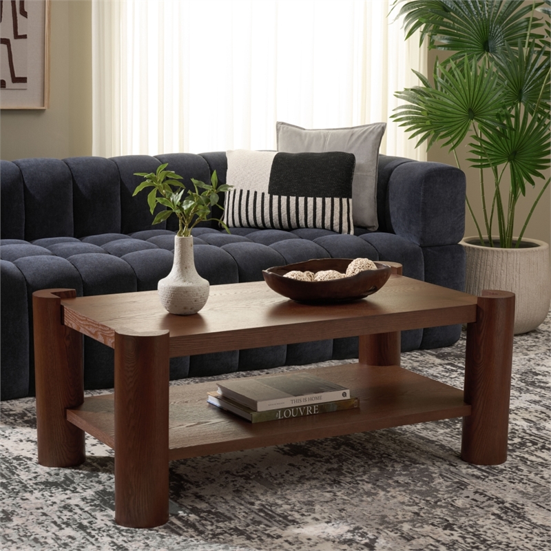 Safavieh Camoni 1 Shelf Wood Coffee Table in Walnut
