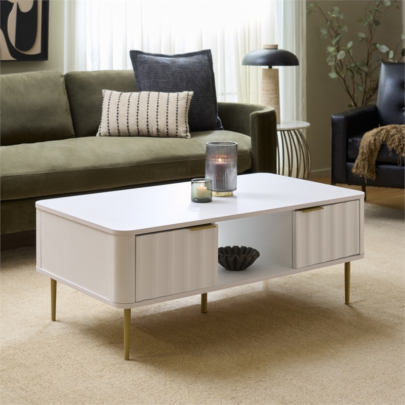 Safavieh Hilsa Wood and Metal Coffee Table in White / Gold