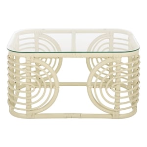 Safavieh Lidiya Rattan Coffee Table  in White / Glass