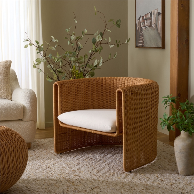 Safavieh O'Reilly Rattan and Iron Accent Chair  in Natural / White