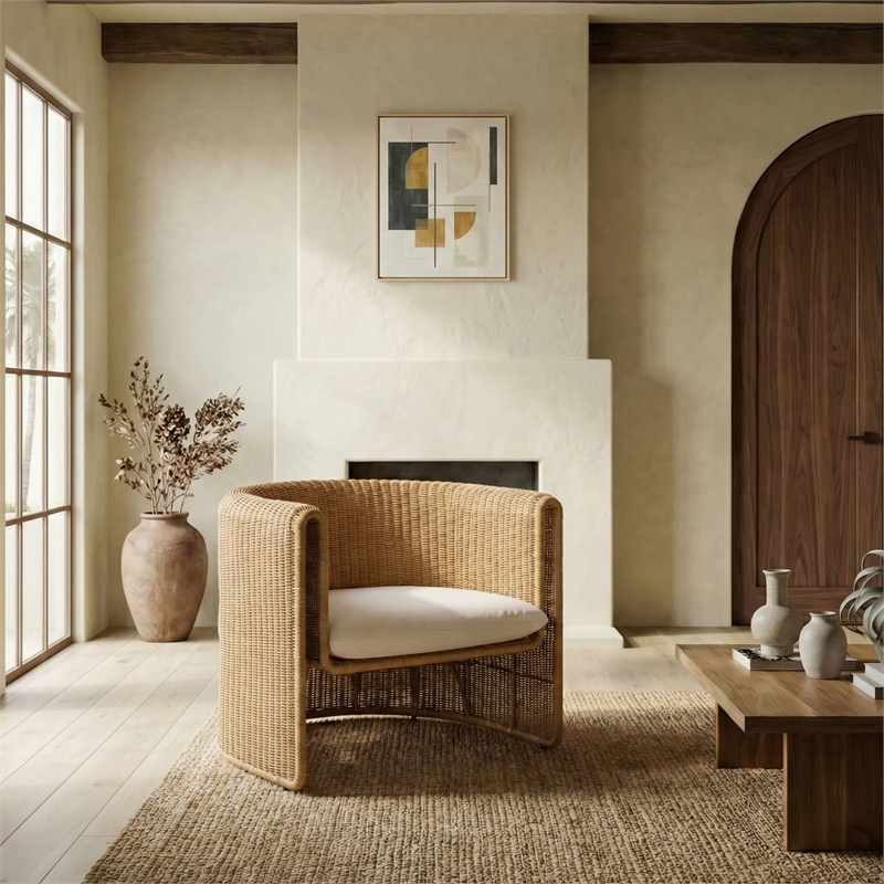 Safavieh O'Reilly Rattan and Iron Accent Chair  in Natural / White