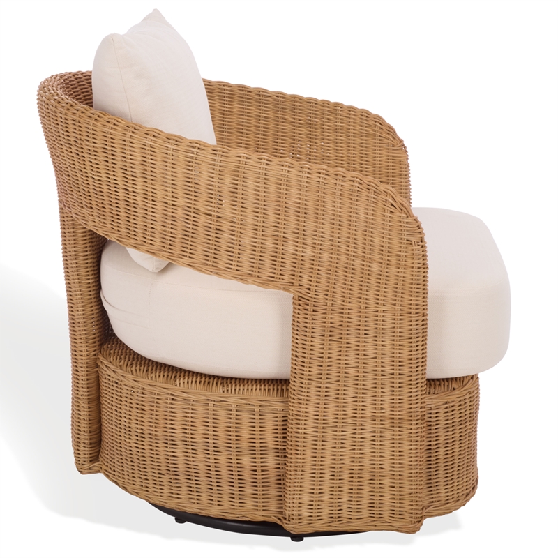 Safavieh Leanna Rattan and Iron Swivel Chair  in Natural / White