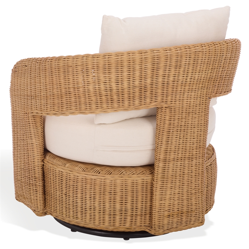 Safavieh Leanna Rattan and Iron Swivel Chair  in Natural / White