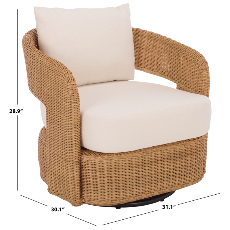 Safavieh Leanna Rattan and Iron Swivel Chair  in Natural / White