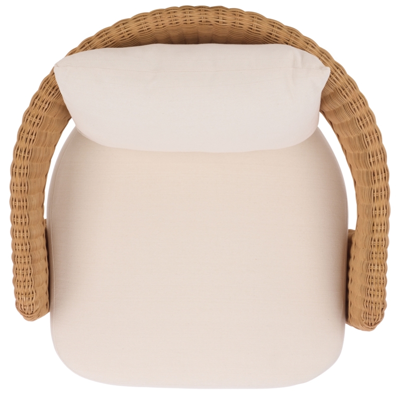 Safavieh Leanna Rattan and Iron Swivel Chair  in Natural / White