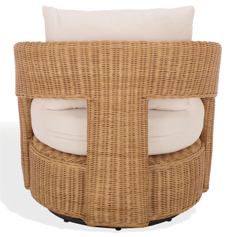 Safavieh Leanna Rattan and Iron Swivel Chair  in Natural / White
