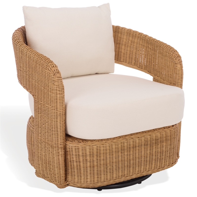 Safavieh Leanna Rattan and Iron Swivel Chair  in Natural / White