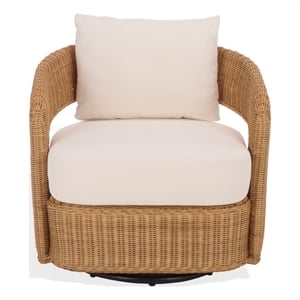 Safavieh Leanna Rattan and Iron Swivel Chair  in Natural / White