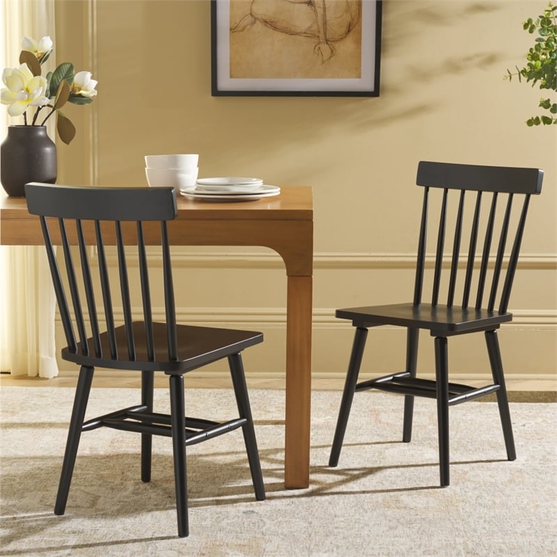 Safavieh Aziel Wood Spindle Dining Chairs in Black