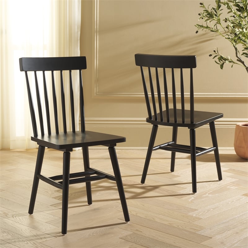 Safavieh Aziel Wood Spindle Dining Chairs in Black
