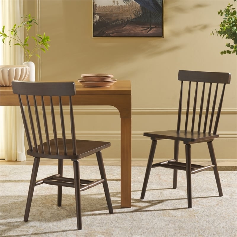 Safavieh Aziel Wood Spindle Dining Chairs in Dark Walnut