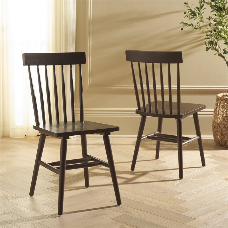 Safavieh Aziel Wood Spindle Dining Chairs in Dark Walnut