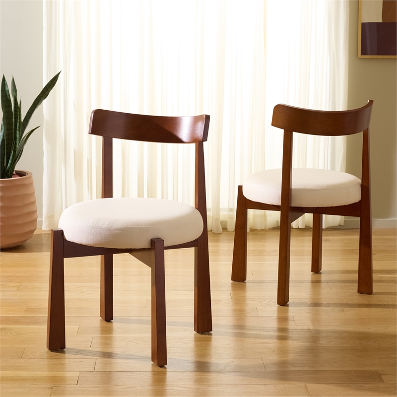 Safavieh Anselm Upholstered Wood and Fabric Dining Chair in White / Walnut