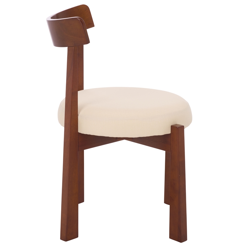 Safavieh Anselm Upholstered Wood and Fabric Dining Chair in White / Walnut