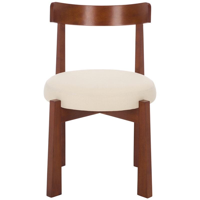 Safavieh Anselm Upholstered Wood and Fabric Dining Chair in White / Walnut
