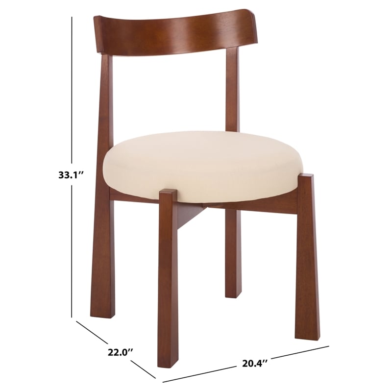 Safavieh Anselm Upholstered Wood and Fabric Dining Chair in White / Walnut