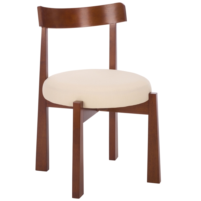 Safavieh Anselm Upholstered Wood and Fabric Dining Chair in White / Walnut