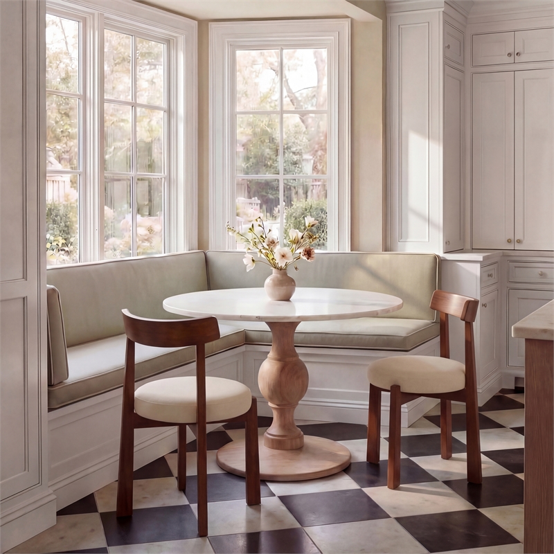 Safavieh Anselm Upholstered Wood and Fabric Dining Chair in White / Walnut