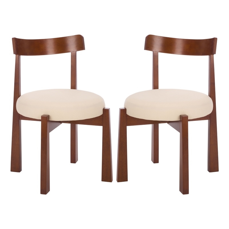 Safavieh Anselm Upholstered Wood and Fabric Dining Chair in White / Walnut
