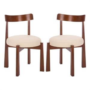 Safavieh Anselm Upholstered Wood and Fabric Dining Chair in White / Walnut