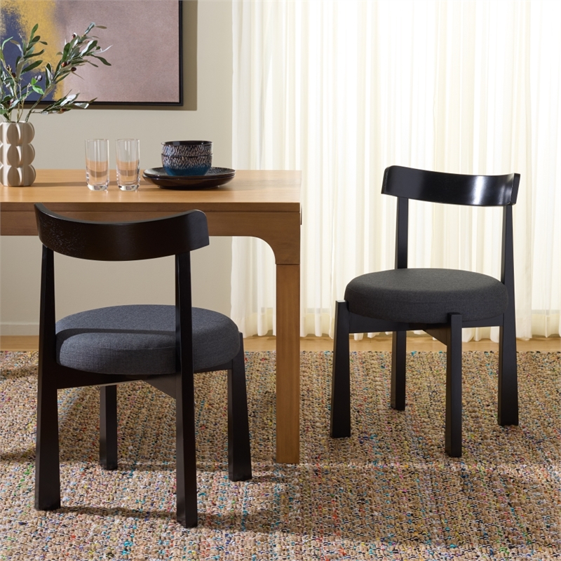 Safavieh Anselm Upholstered Wood and Fabric Dining Chair in Gray / Black