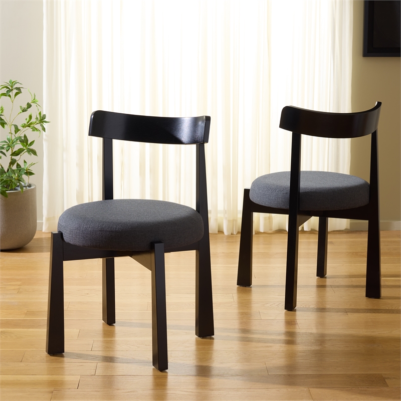Safavieh Anselm Upholstered Wood and Fabric Dining Chair in Gray / Black
