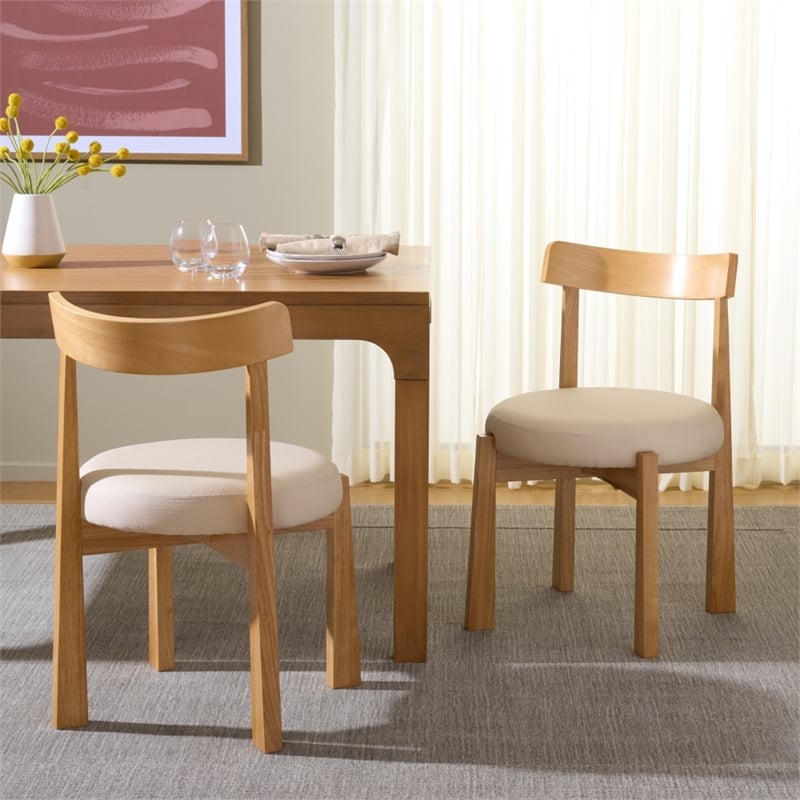 Safavieh Anselm Upholstered Wood and Fabric Dining Chair in White / Light Brown