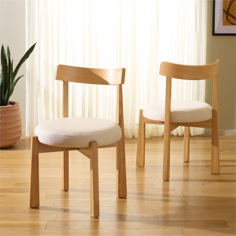 Safavieh Anselm Upholstered Wood and Fabric Dining Chair in White / Light Brown
